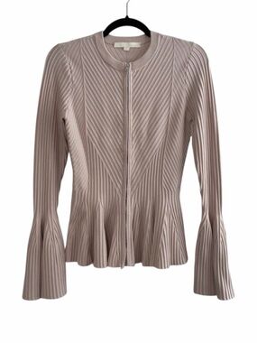 Jonathan Simkhai Ribbed Zip Front Peplum Cardigan Bell‎ Sleeve Small